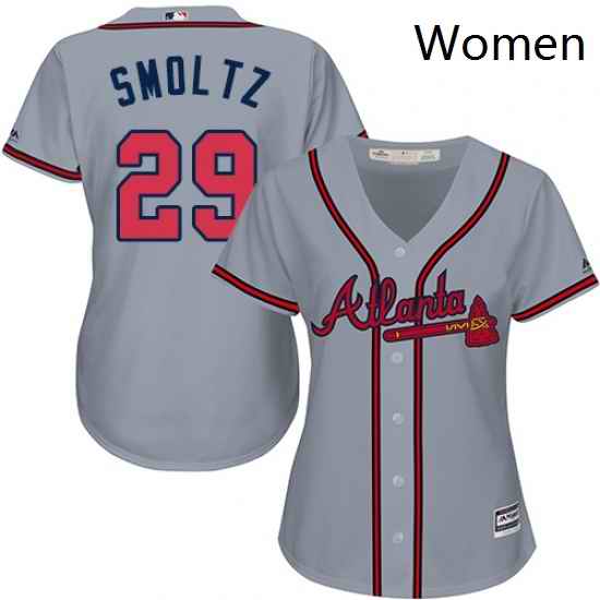 Womens Majestic Atlanta Braves 29 John Smoltz Replica Grey Road Cool Base MLB Jersey